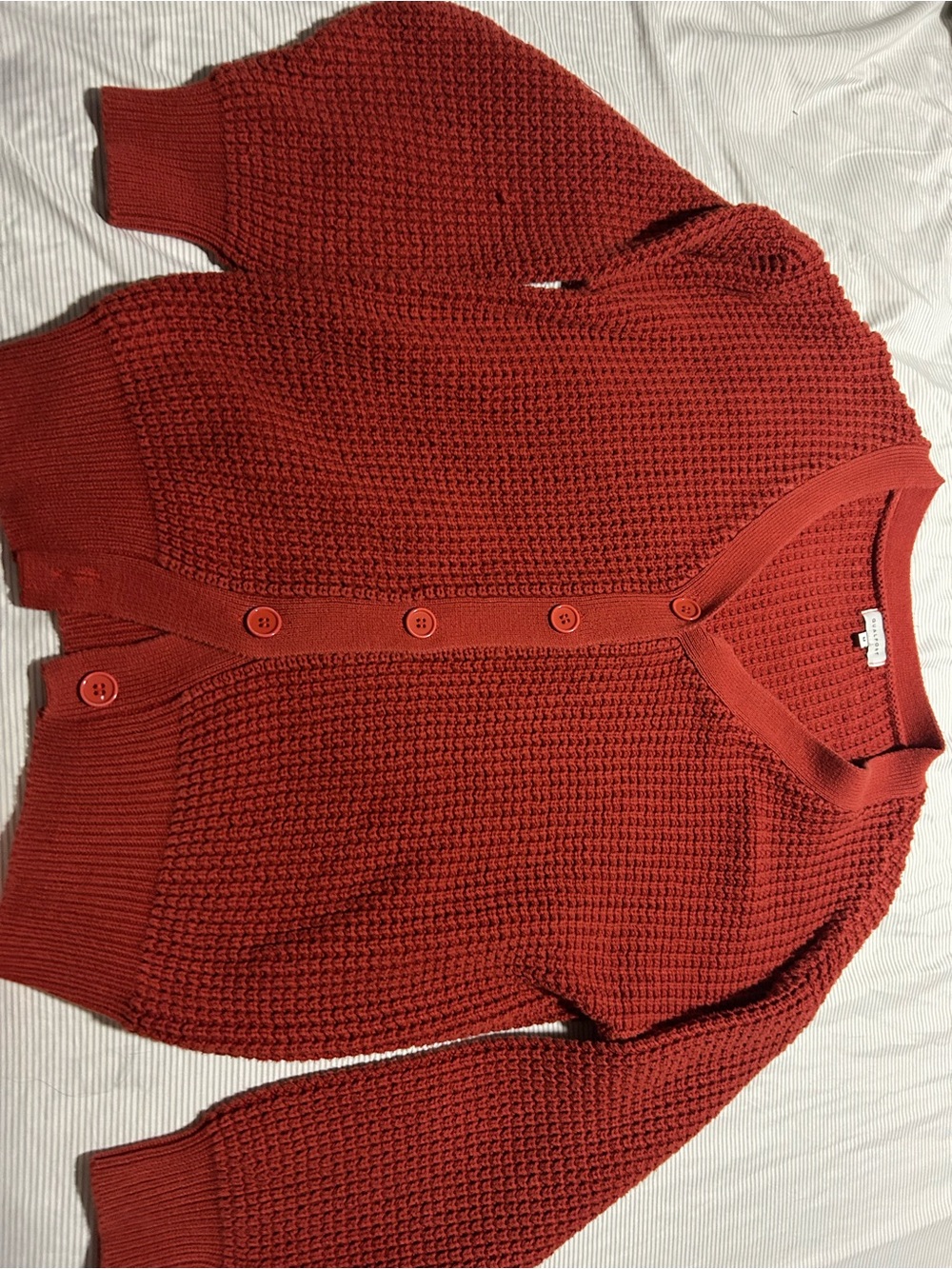 Women's Textured Button-Front Sweater Cardigan - Rust